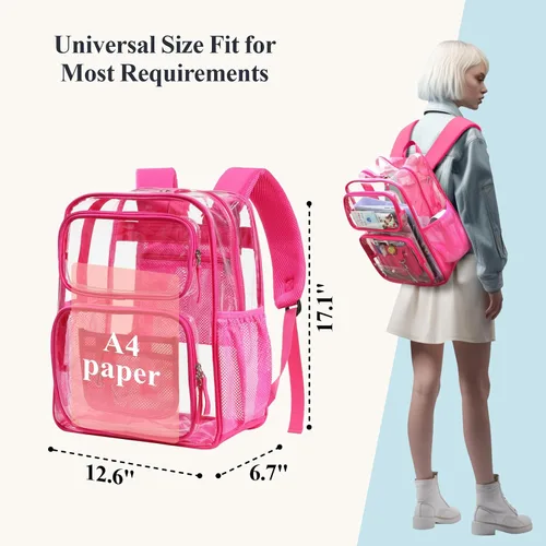 Vista 8 de PACKISM Mochila Transparente para la Escuela - 17 pulgadas Mochila Escolar Transparente Grande de Servicio Pesado, Mochila Transparente de PVC