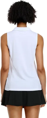 Vista 3 de COOrun Polo de golf para mujer, sin mangas, de secado rápido, ligero, cuello en V, con cuello en V