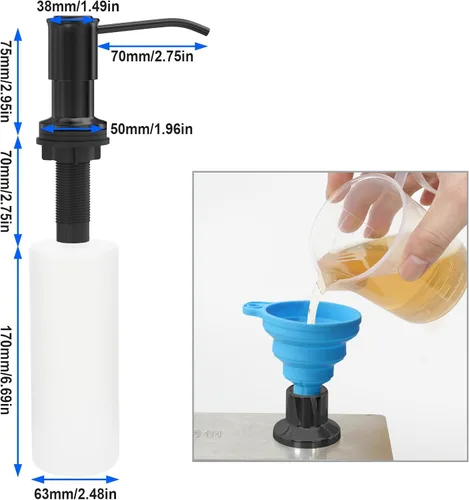 Vista 4 de Dispensador de jabón para fregadero de cocina, bomba dispensadora de jabón para fregadero de cocina, recarga desde la parte superior, dispensador