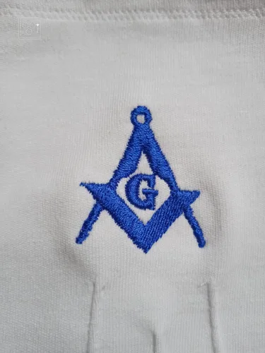 Vista 2 de RS Master Mason Blue Lodge Square & Compass Masonic - Guantes de algodón bordados, color blanco, Blanco