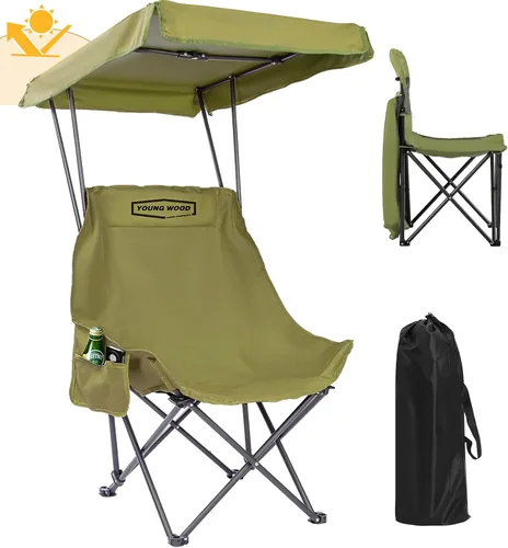Vista 12 de YOUNG WOOD Silla de Camping y Playa Portátil con Toldo de Sombra, Plegable Ligera de Gran Tamaño para Todos, Fácil de Abrir y Cerrar Sin