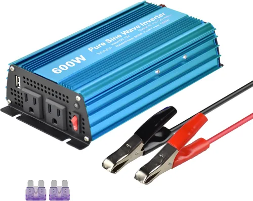 Vista 9 de Inversor de corriente de onda sinusoidal pura de DC 12V a AC120V de 300W con salida de enchufes dobles y salida USB de DC 5V 2 amperios. Ideal