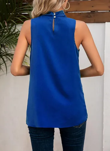 Vista 3 de LOLONG Blusas de gasa sin mangas con cuello alto para mujer, estilo halter, blusas casuales de gasa