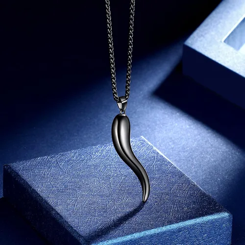 Vista 5 de beautlace Suerte italiano cuerno collares plata18K oronegro pistola plateada talismán protección amuleto colgante joyería para hombres y mujeres