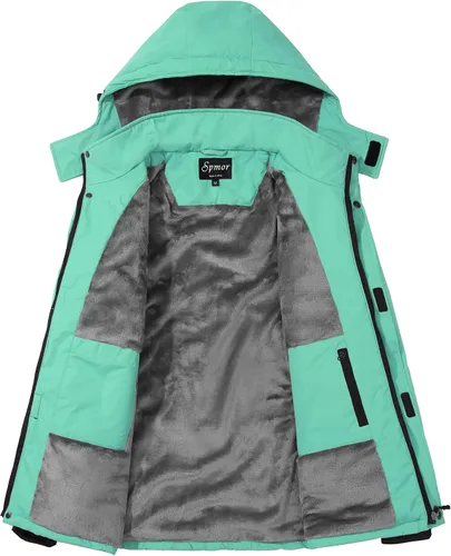 Vista 2 de Spmor - Chaqueta de esquí impermeable para mujer, para montaña, lluvia, abrigo de invierno, a prueba de viento, con capucha
