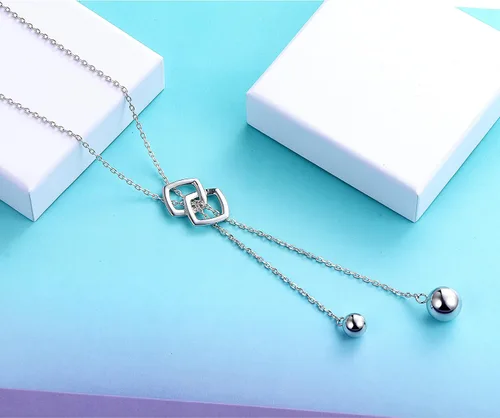 Vista 4 de DAOCHONG Collar largo de plata de ley S925 con borla redonda para mujer, 30 pulgadas (cadena ajustable), Plata esterlina