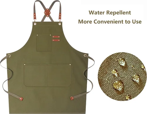 Vista 5 de AFUN Delantales de chef para mujeres y hombres con bolsillos grandes, delantal de trabajo repelente al agua de lona de algodón, talla M a XXL