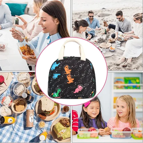 Vista 5 de Bolsa de almuerzo para mujeres y niñas, lonchera reutilizable con aislamiento térmico para adultos y niños, trabajo, escuela, picnic, playa