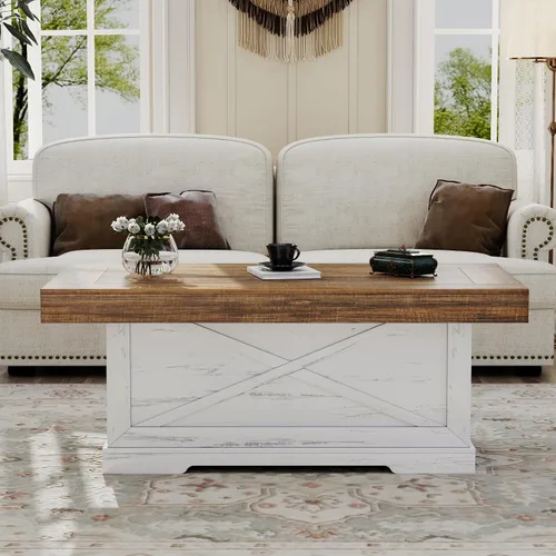 Vista 9 de Lareth - Mesa de centro rústica de 39 pulgadas para sala de estar con diseño en X, rectangular Nogal blanco antiguo
