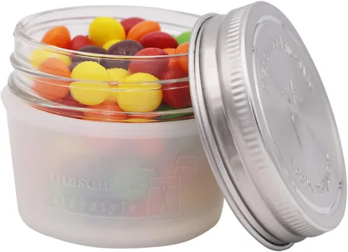 Vista 4 de Mason Jar Lifestyle - Fundas de silicona de 4 onzas para proteger bolas pequeñas, Kerr, tarros acolchados para conservas (escarcha, paquete de 2)