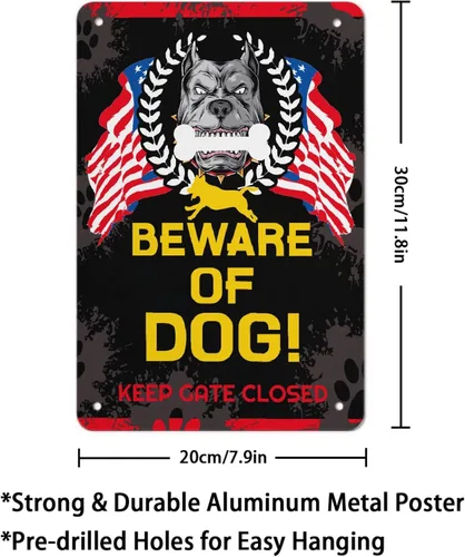 Vista 2 de BOBA BLANKET Letrero de metal con texto en inglés «Beware Of Dog» para decoración de pared, divertido cartel de arte para bar de café, 12 x 8