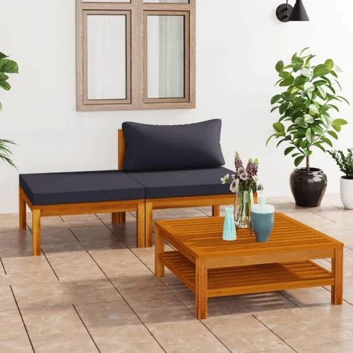 Vista 9 de Sofá de salón seccional con cojín gris oscuro, madera de acacia maciza para sala de estar, apartamento, dormitorio y oficina