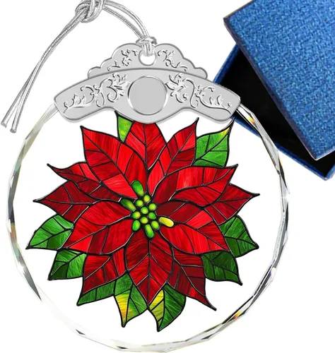 Vista 13 de Adornos de Navidad – Pájaros Cardenales y Flores Ornamento de Vidrio Emplomado – Decoración Navideña – Adornos para Árbol de Navidad – Regalos