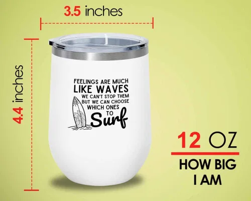Vista 4 de Surfing White Edition Wine Tumbler 12oz - Feelings like waves - Surfing Enthusiast Gifts Water Sport Surfboard Athletics Hobby Beach Sea Windsurf