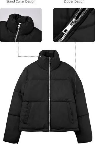 Vista 5 de XULIKU Chaqueta ligera acolchada con capucha para mujer, abrigo corto de burbujas de invierno para mujer