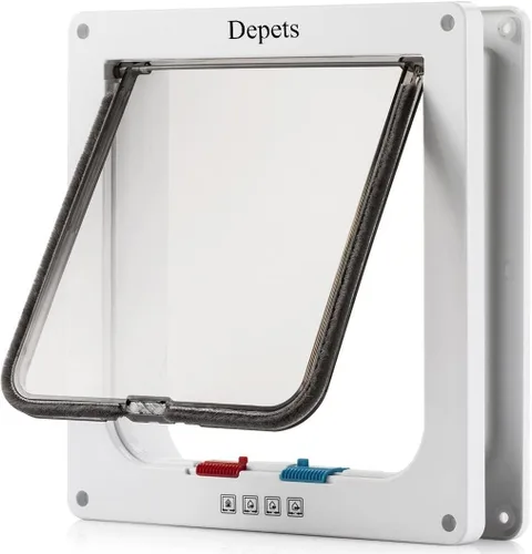 Vista 7 de Depets Puerta mediana con solapa para gatos con cerradura de 4 vías (tamaño exterior 7.5 x 7.8 pulgadas), kit magnético para puerta de mascotas