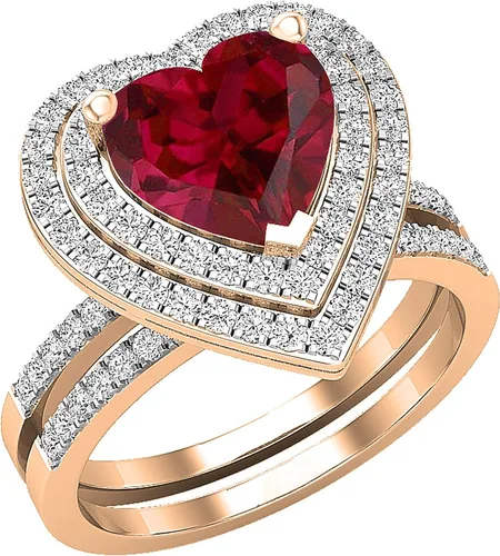 Vista 6 de Dazzlingrock Collection Juego de anillos de compromiso de doble halo con diamantes naturales redondos y piedras preciosas creadas en laboratorio