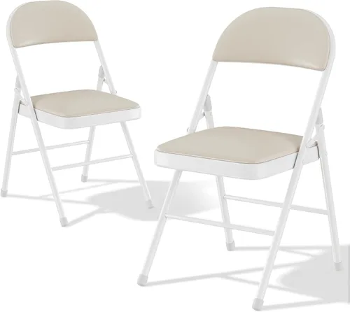 Vista 10 de VECELO Juego de 2 sillas plegables acolchadas de piel sintética, color Beige