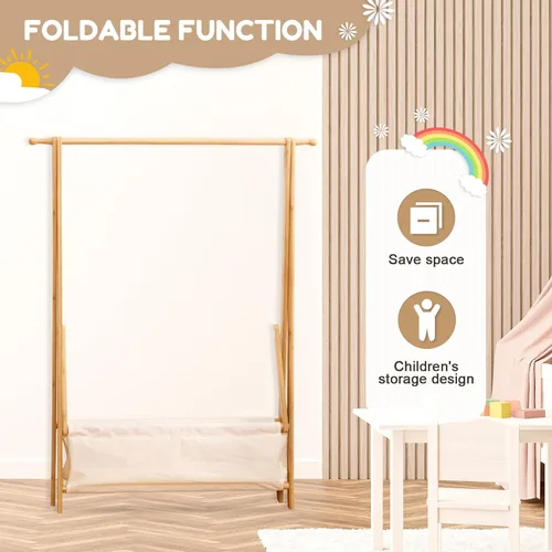 Vista 3 de Cozivolife Perchero de ropa para niños con caja de almacenamiento, soporte para vestir, soporte para ropa infantil con varillas para colgar, pequeño