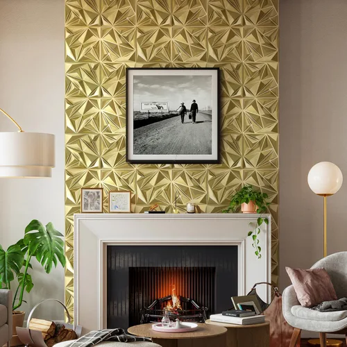 Vista 8 de STICKGOO Paneles de pared 3D para decoración de pared interior, paneles de acento de pared de diseño de diamante en oro champán, 30.5 x 30.5 cm