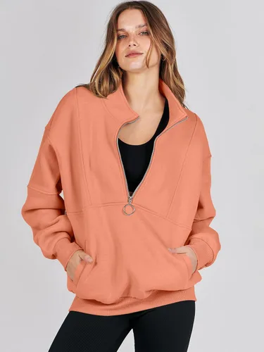 Vista 3 de ANRABESS Sudaderas de forro polar con media cremallera para mujer, de gran tamaño, con cremallera de un cuarto, ropa de moda para otoño de 2024