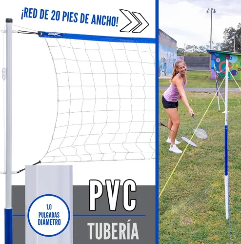 Vista 3 de Franklin Sports - Juegos de Voleibol + Bádminton - Juego de Playa + Patio Trasero - Voleibol, Bomba, Raquetas de Bádminton, Volantes, Red + Postes
