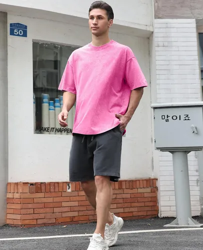 Vista 3 de Camisetas de algodón para hombre, de gran tamaño, unisex, de manga corta, casual, holgada, de lavado, unicolor, básicas