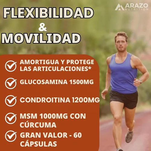 Vista 5 de Arazo Nutrition Glucosamina Condroitina Cúrcuma MSM Boswellia - Suplemento para el alivio de las articulaciones 60 cápsulas para huesos, espalda