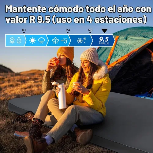 Vista 3 de Hikenture - Almohadilla para dormir autoinflable extra gruesa doble, colchón de campamento de 9.5 R para 2 personas, almohadilla de camping de Gris