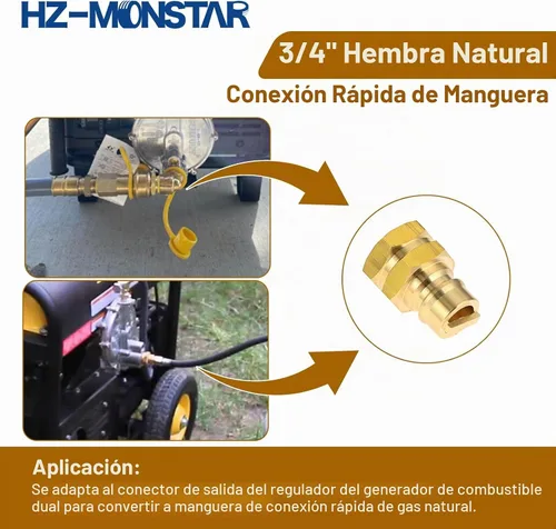 Vista 5 de Manguera de propano de 3/4 pulgadas, conexión rápida, conector rápido de gas natural hembra y macho de 3/4 pulgadas para generador de combustible