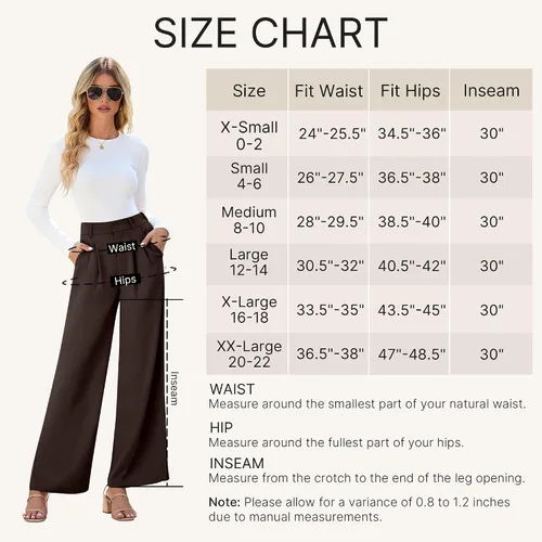Vista 5 de GRAPENT Pantalones de pierna ancha para mujer, pantalones de vestir holgados de tiro alto para oficina, trabajo, negocios o uso informal
