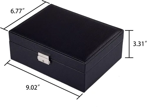 Vista 4 de Kendal 2 bandejas de cuero negro viaje joyero caja organizador de almacenamiento con cerradura LJT004BK
