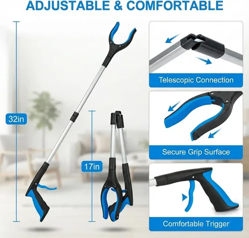 Vista 9 de Herramienta de agarre de 32 pulgadas, herramienta de recogida de alcance plegable con mandíbula giratoria de 360° e imán, recogedor superior