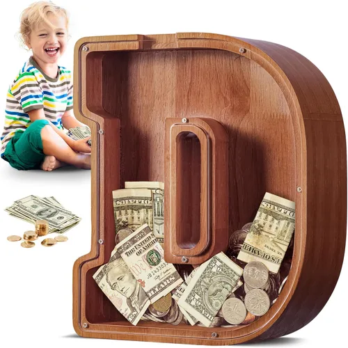 Vista 114 de SummiDate Alcancía de madera de letra para niños y niñas, Alfabeto, personalizada, regalo de cumpleaños y pascua para niños (A)