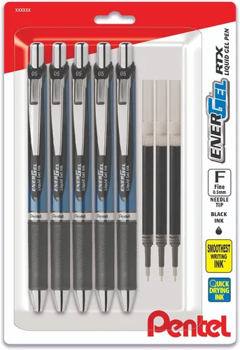 Vista 7 de Pentel Energel RTX - Bolígrafos de punta de aguja de 0.020 in, juego de bolígrafos de gel líquido retráctiles Energel RTX - Paquete de 5 bolígrafos