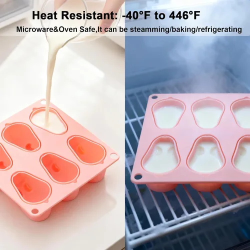 Vista 3 de Moldes 3D de silicona para cubitos de hielo de conejo, 2 moldes de resina de silicona en forma de conejo para mousse, fondant y helado, 6 cavidades