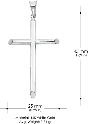 Vista 3 de Ioka Colgante de oro blanco de 14 quilates con dije religioso clásico de cruz con cadena de 0.047in