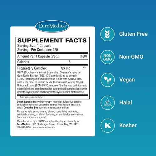 Vista 2 de Euromedica Curaphen - 120 cápsulas - Fórmula profesional - Curcumina potente y boswellia con DLPA y nattoquinasa - Ingredientes clínicamente