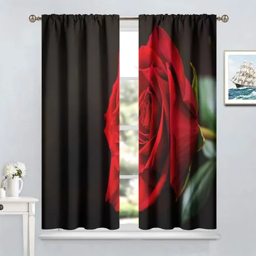 Vista 8 de Cortinas opacas con diseño floral de rosas para cocina, retro, rústicas, románticas, con bolsillo para barra, cortinas opacas para dormitorio, sala