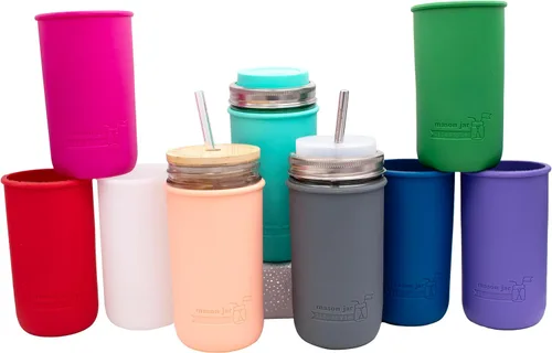 Vista 2 de Mason Jar Lifestyle - Fundas de silicona de 24 onzas para proteger frascos de bola (4, Americana Multicolor)