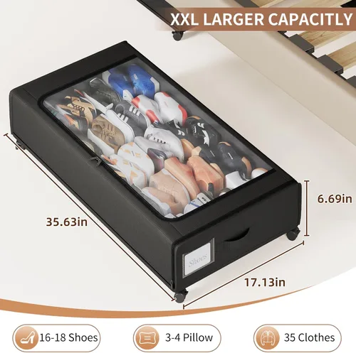 Vista 2 de XXXXL Almacenamiento Extra Largo Debajo de la Cama con Ruedas, TAMAÑO MÁS GRANDE Disponible (66L) organizador de almacenamiento debajo de la cama