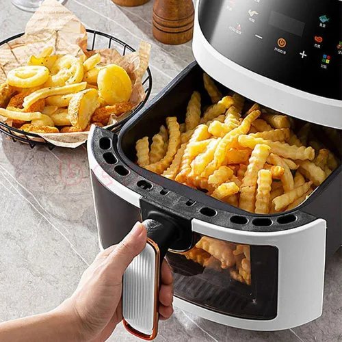 Vista 4 de Freidora de aire, freidora de aire con ventana de visualización y pantalla táctil, sin aceite y más saludable, gran capacidad de 5 l, control Negro