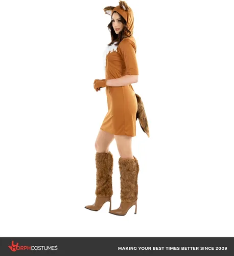 Vista 4 de fun shack Mujer Fn4176 Brown Hooded Dress with Attached Fox Ears, Sewn-in Tail Detail Included, Perfect for Halloween, Great for Dress-Up