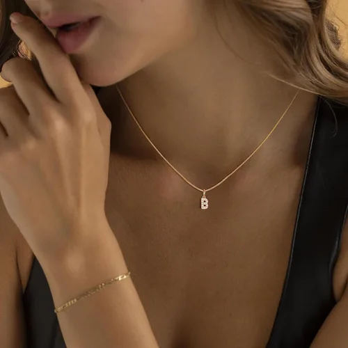 Vista 4 de Misearo 14K Gold Plated Cubic Zirconia Initial Necklaces for Women - Dainty Gold CZ Letter Pendant Necklaces, 14k Gold Plated, Trendy and Cute