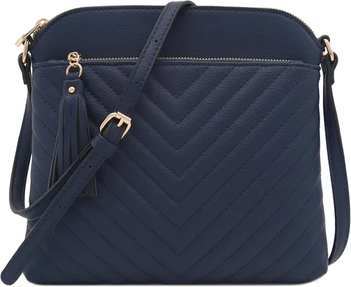 Vista 22 de Bolsa cruzada FashionPuzzle de tamaño medio con acolchado de espiga y borla Negro