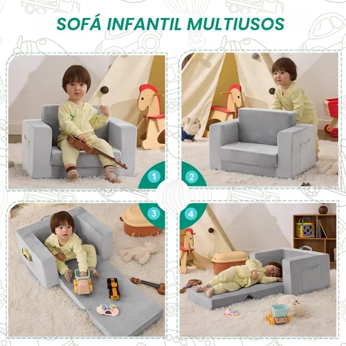 Vista 5 de Silla de sofá para niños pequeños, sofá plegable para niños, cómodo gris