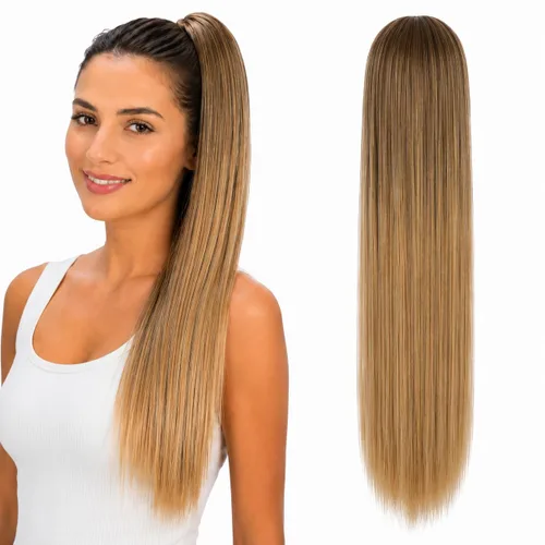 Vista 26 de CAISHA Extensión de cola de caballo de 22" con cordón voluminoso Straigtht negro-marrón PH503