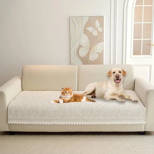 Vista 30 de HANDONTIME Funda de sofá de algodón suave apta para mascotas, elegante funda de sofá para mascotas con bordado, protector de sofá para perros