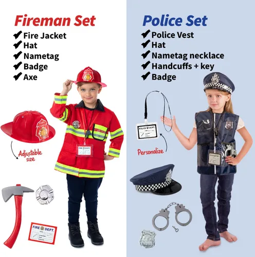 Vista 2 de Born Toys Disfraces 6 en 1 para niños y niñas disfraz para niños y niñas juego de simulación para policía bombero médico chef jardinero y explorador
