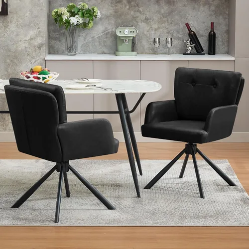 Vista 16 de WUTUTUEE Silla de comedor de piel sintética, moderna, cómoda, giratoria, silla de comedor tapizada con respaldo medio, silla de escritorio sin
